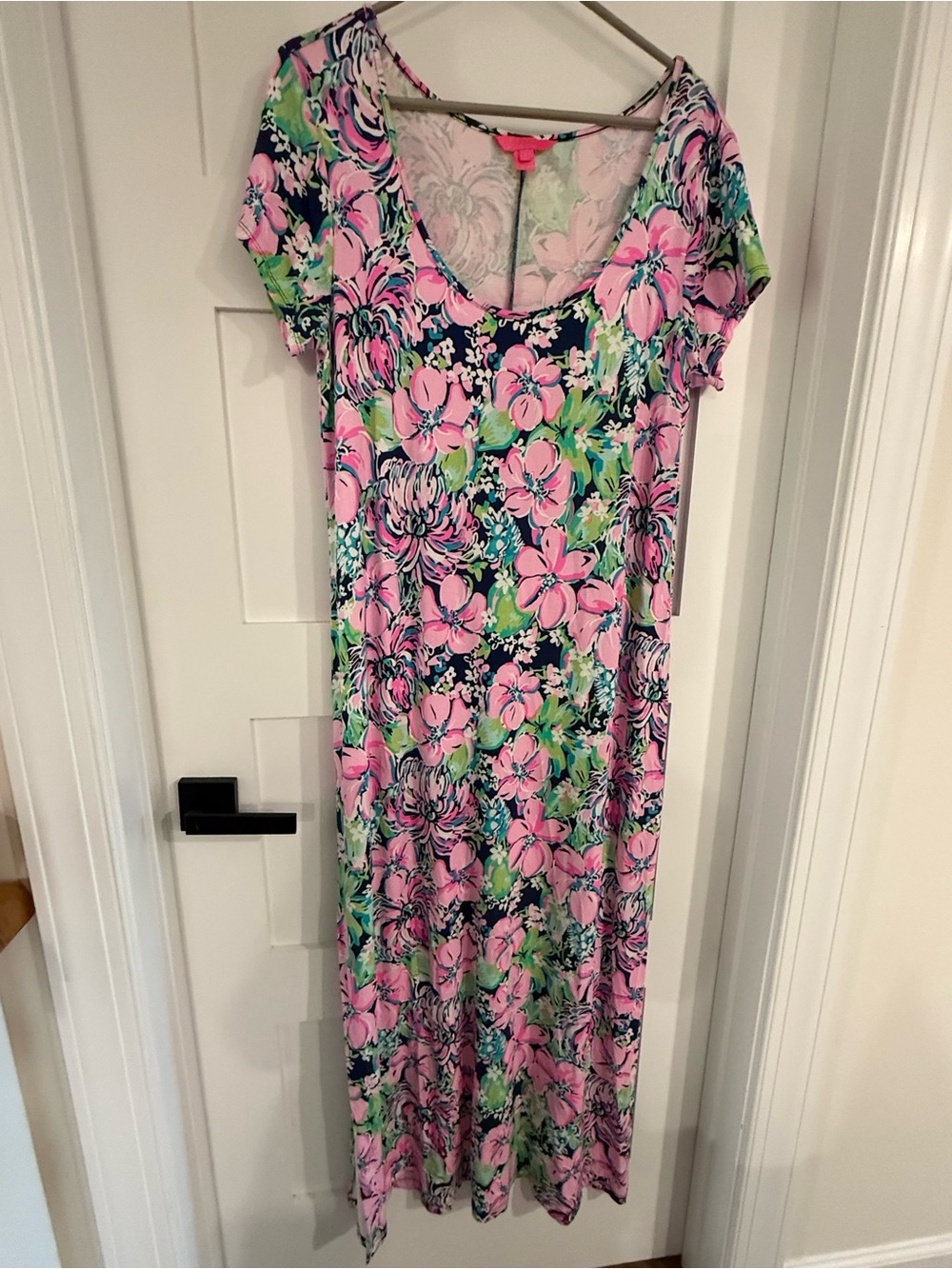 Lilly Pulitzer Pink and Navy Floral Scoop-Neck Maxi Dress
